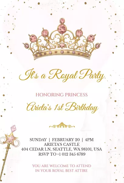 Royal Princess First Birthday Celebration Invitation Template