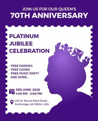 Royal Purple 70th Anniversary Jubilee Celebration Poster Template