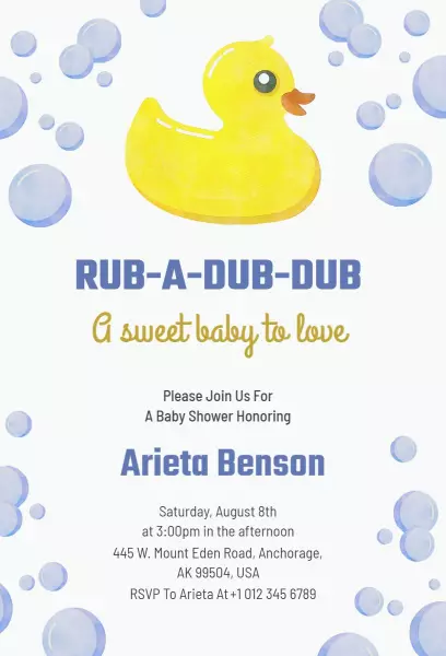 Rub-a-Dub-Dub Cute Baby Shower Celebration Invitation Template