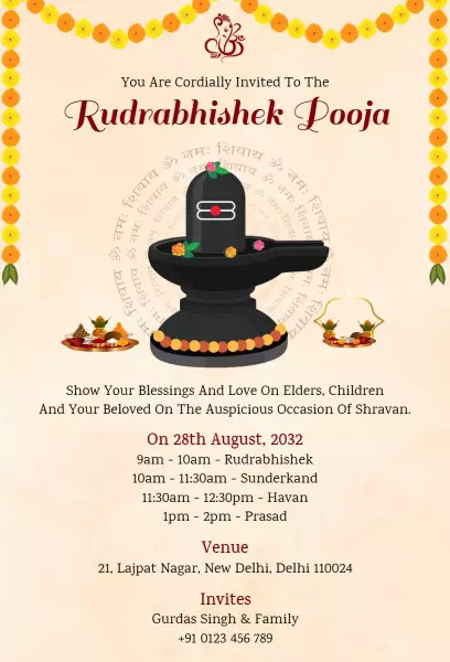 Rudrabhishek Pooja Spiritual Ceremony Invitation Template