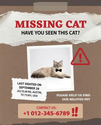 Rustic Alert for Lost Cat Search Poster Template