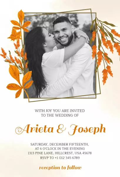 Rustic Autumn Elegance Fall Wedding Invitation Template