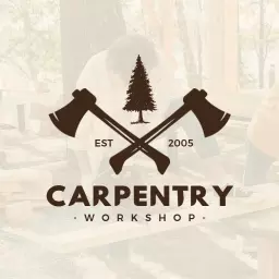 Rustic Axes and Pine Tree Featured in Carpentry Workshop Logo Template
