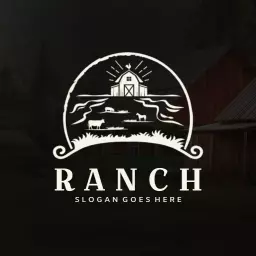 Rustic Barn and Cattle Scene Reflecting Traditional Ranch Logo Template