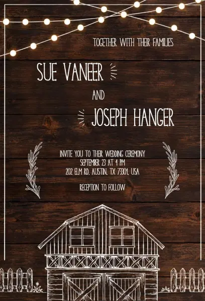 Rustic Barn Wedding Ceremony Invitation Template