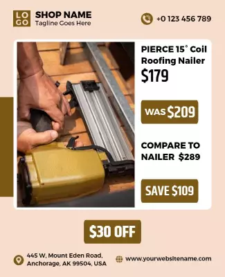 Rustic Beige Tool Sale for Pierce Coil Roofing Nailer Poster Template