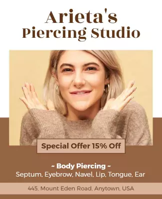 Rustic Brown Body Piercing Studio Special Offer Poster Template