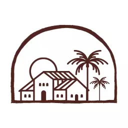 Rustic Brown House and Palm Trees in Vintage Style Logo Template