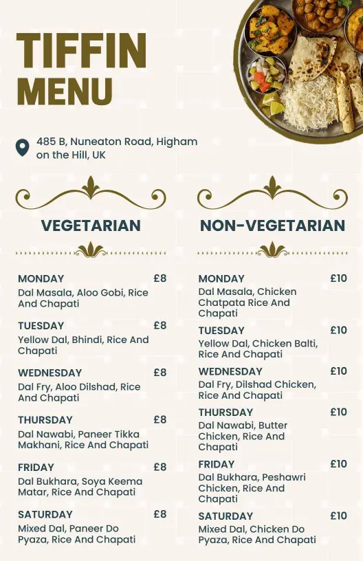 Rustic Brown Indian Tiffin House Special Menu Template
