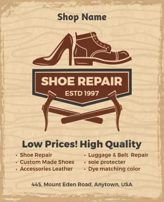 Rustic Brown Shoe Repair Service Poster Template