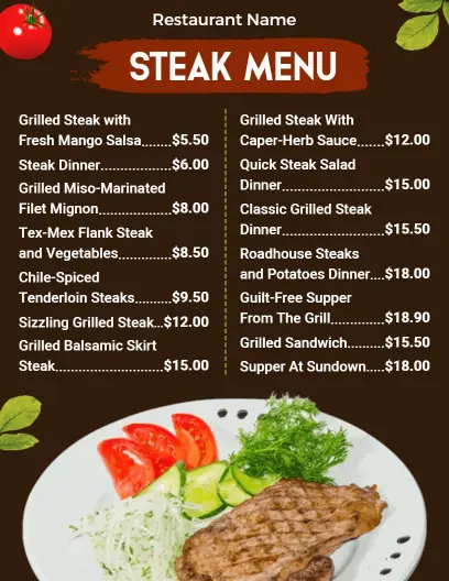 Rustic Brown Steakhouse Gourmet Menu Template