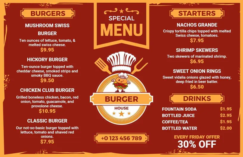 Rustic Burger and Drinks Menu Template