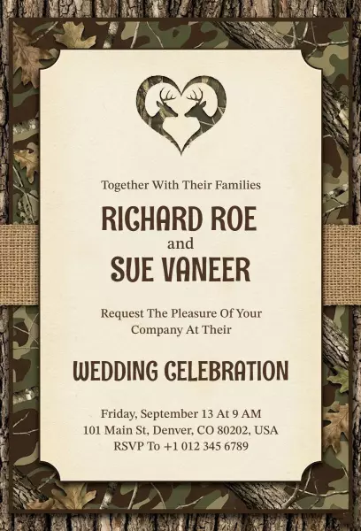 Rustic Camouflage Outdoor Wedding Celebration Invitation Template
