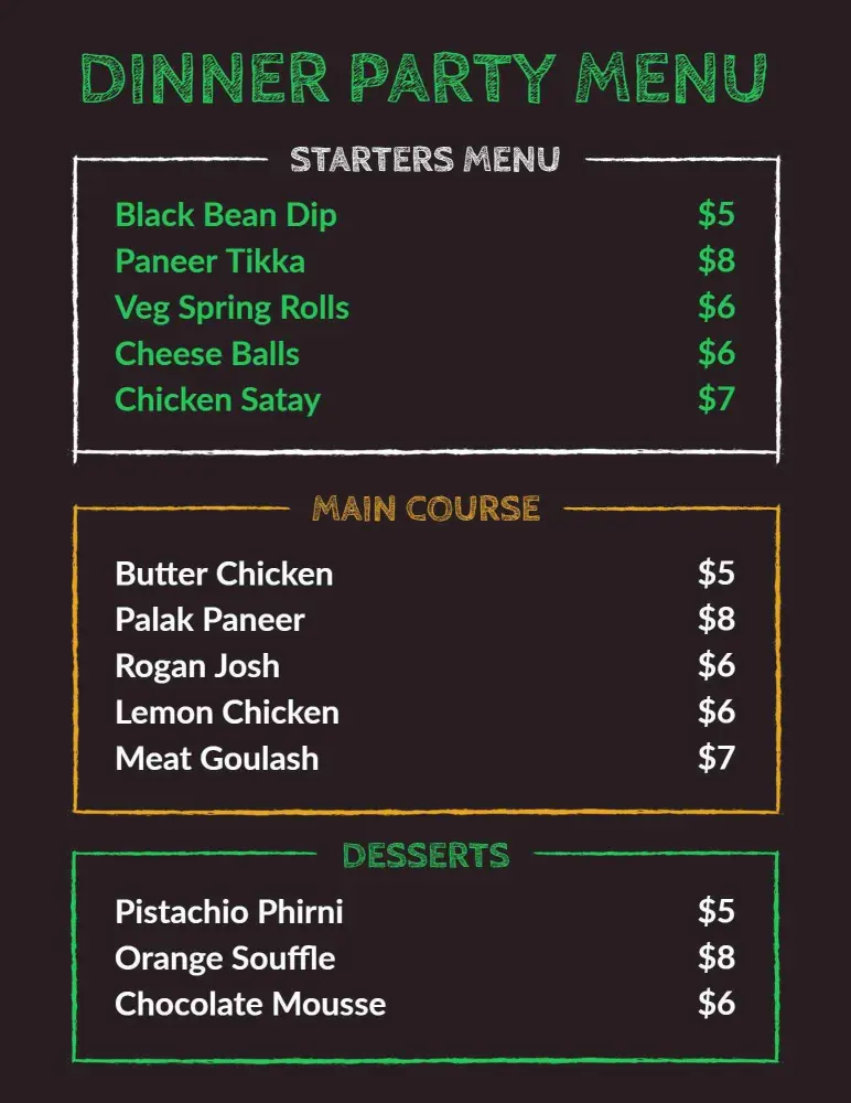 Rustic Chalk Blackboard for Elegant Dinner Party Menu Template