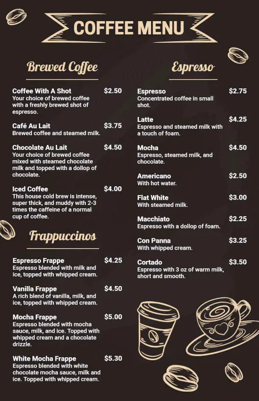 Rustic Chalkboard Artisan Coffee Drink Menu Template