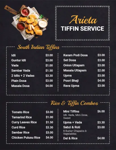 Rustic Chalkboard Indian Tiffin and Rice Combo Menu Template