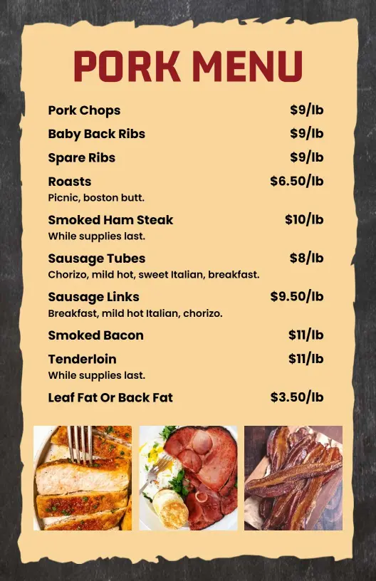 Rustic Chalkboard Style Pork Menu Template