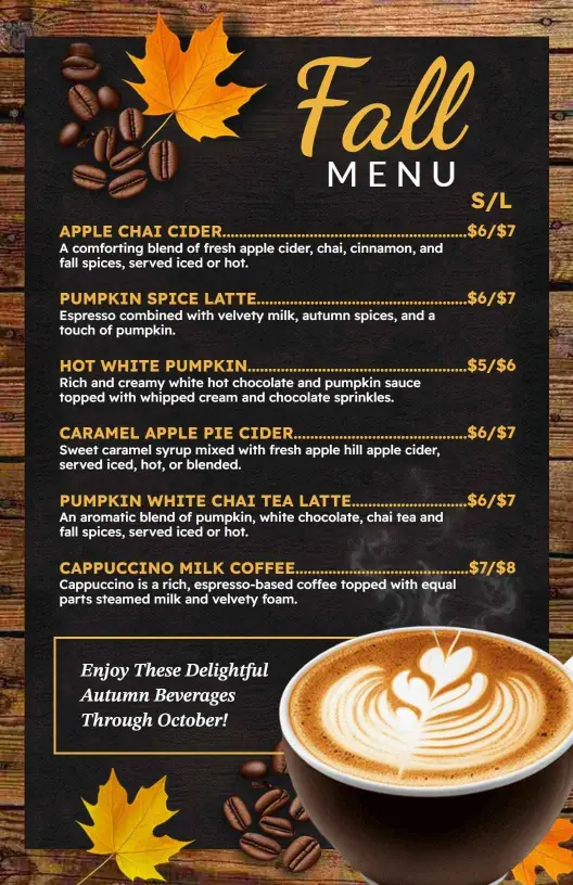 Rustic Coffee and Cider Fall Menu Template