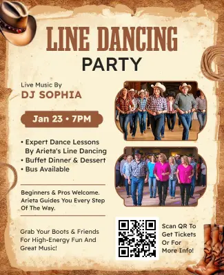 Rustic Country-Themed Line Dancing Celebration Flyer Template