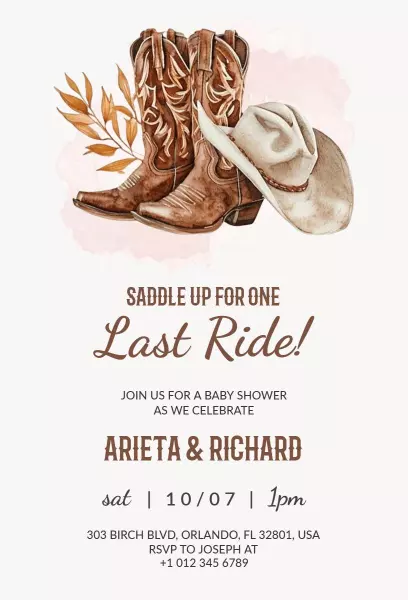 Rustic Cowboy Boots Baby Shower Celebration Invitation Template