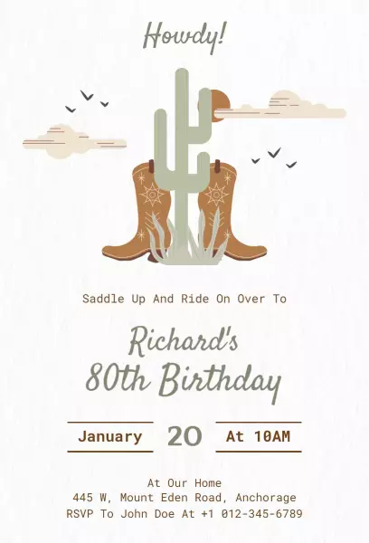 Rustic Cowboy Boots Western Theme Birthday Invitation Template
