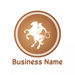 Rustic Cowboy Riding Horse in Circular Brown Emblem Logo Template