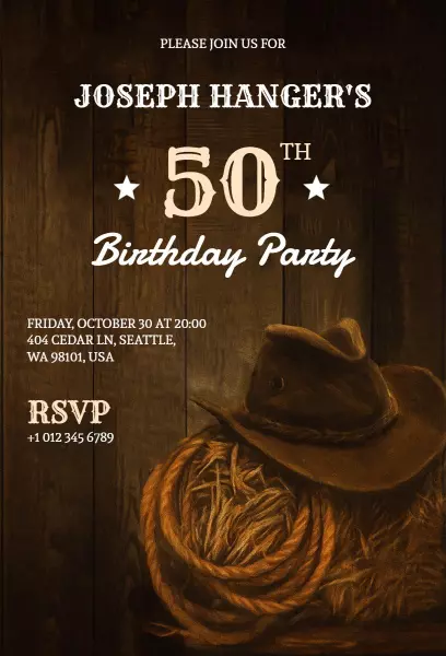 Rustic Cowboy Theme 50th Birthday Celebration Invitation Template