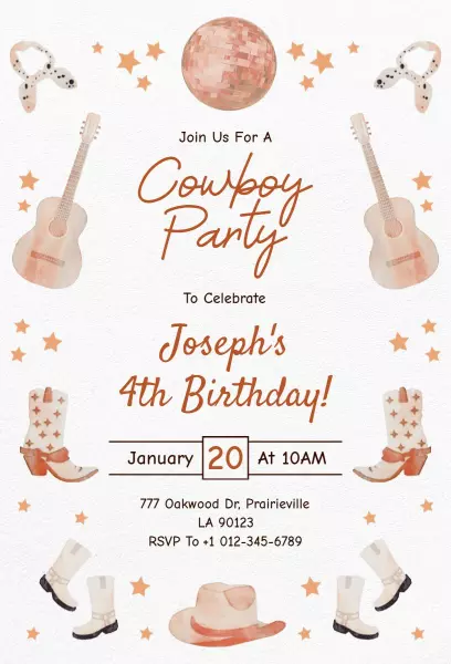 Rustic Cowboy Theme Birthday Celebration Invitation Template