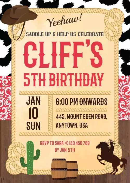 Rustic Cowboy Theme Fun Birthday Celebration Invitation Template
