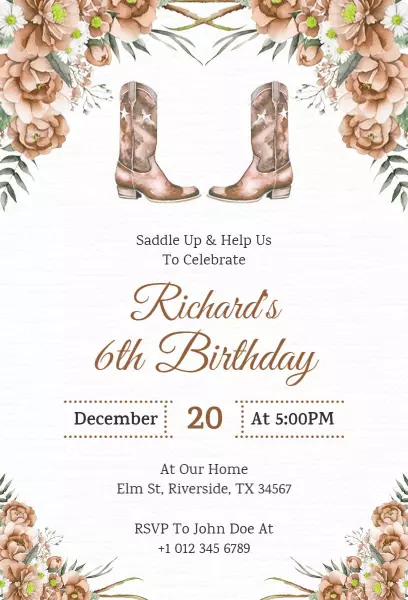 Rustic Cowboy Themed Birthday Celebration Invitation Template