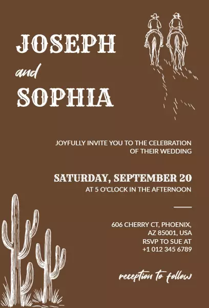 Rustic Cowboy Themed Western Wedding Celebration Invitation Template