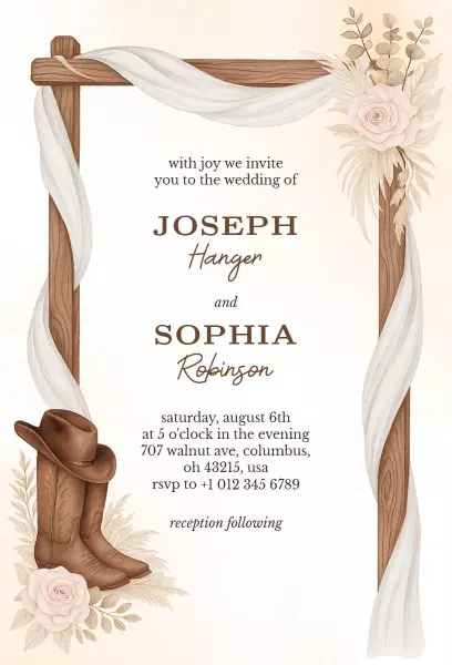 Rustic Cowboy Western Wedding Celebration Invitation Template
