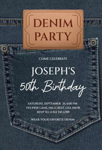 Rustic Denim Party 50th Birthday Celebration Invitation Template