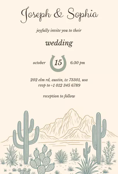 Rustic Desert Cactus Western Wedding Celebration Invitation Template