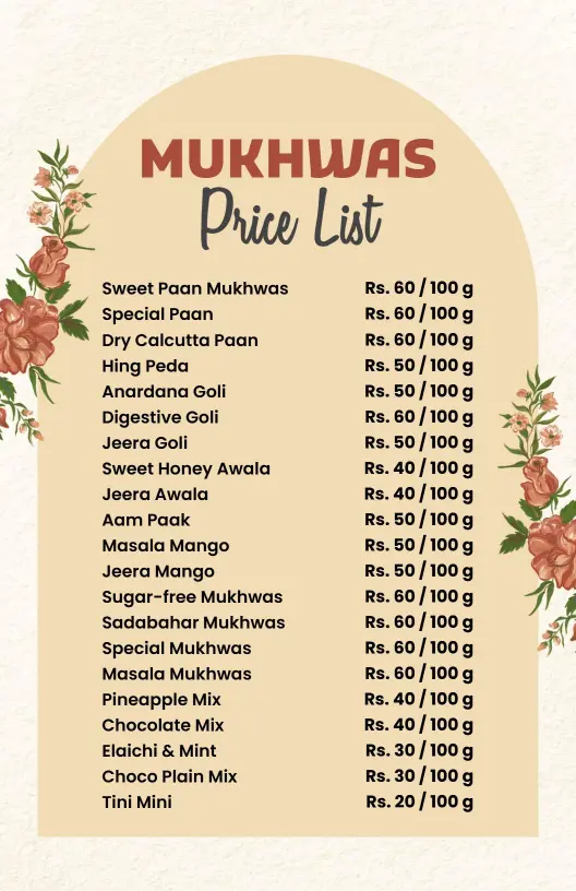 Rustic Elegance Mukhwas Price List Template
