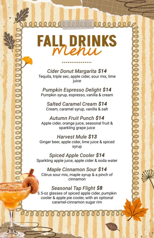 Rustic Fall Vibes with Seasonal Drink Menu Template