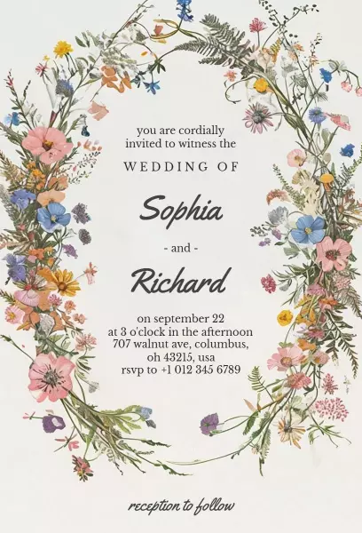 Rustic Floral Bohemian Wedding Celebration Invitation Template