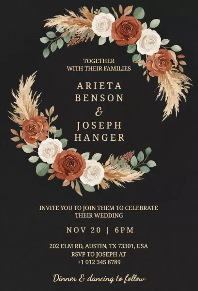 Rustic Floral Boho Wedding Celebration Invitation Template