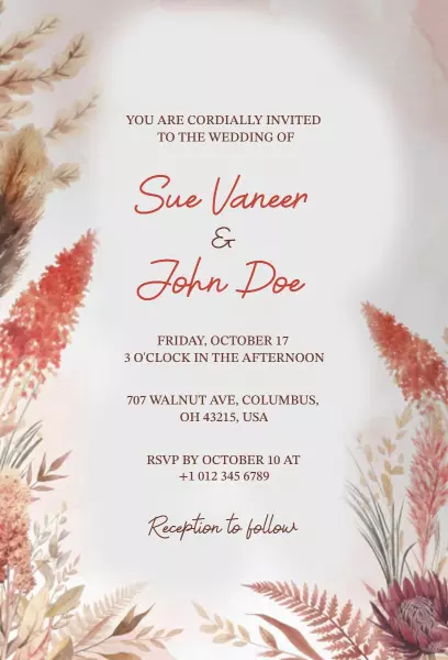 Rustic Floral Boho Wedding Ceremony Invitation Template