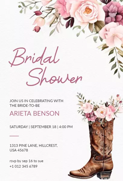 Rustic Floral Country Style Bridal Shower Invitation Template