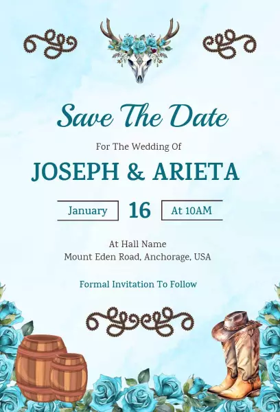 Rustic Floral Cowboy Western Save The Date Invitation Template