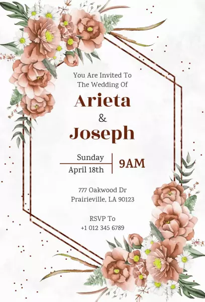 Rustic Floral Elegance Wedding Celebration Invitation Template
