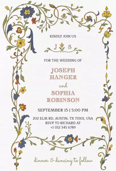 Rustic Floral Vintage Wedding Celebration Invitation Template