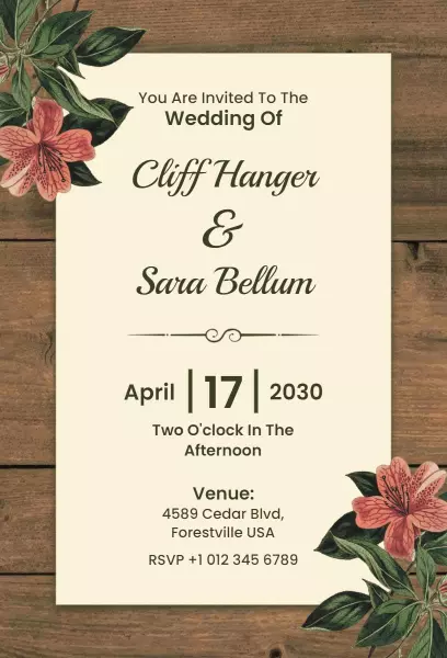 Rustic Floral Vintage Wedding Ceremony Invitation Template
