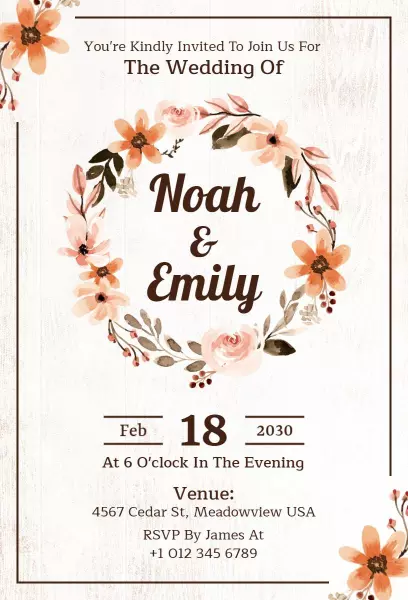 Rustic Floral Wedding Celebration Ceremony Invitation Template