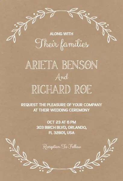 Rustic Floral Wedding Ceremony Invitation Template
