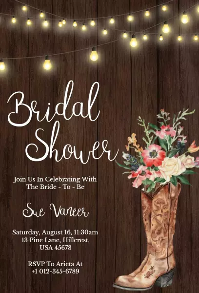 Rustic Floral Western Bridal Shower Celebration Invitation Template