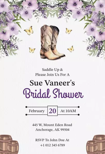 Rustic Floral Western Bridal Shower Invitation Template