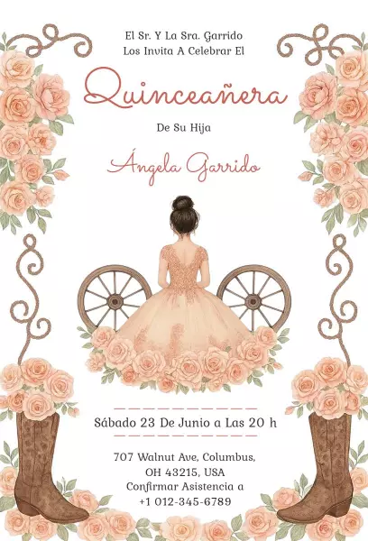 Rustic Floral Western Quinceanera Celebration Invitation Template
