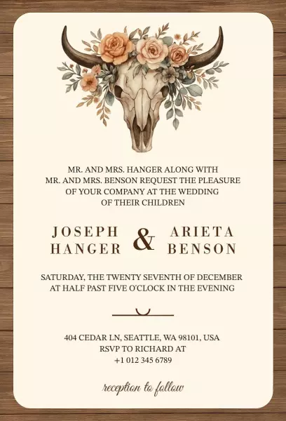 Rustic Floral Western Wedding Celebration Invitation Template